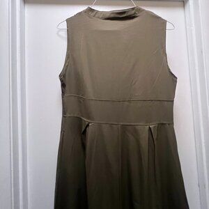 Sleeveless Olive Green Maxi Dress with Exposed Zipper